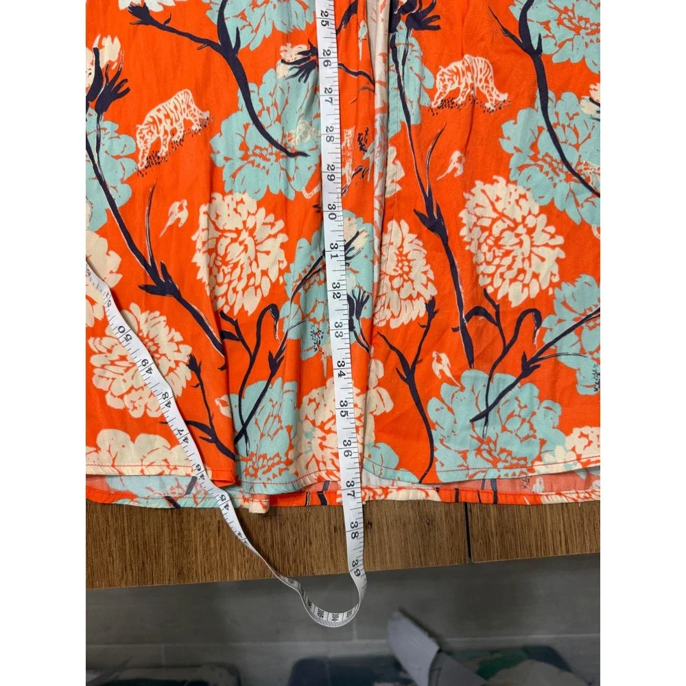 Free People Sammy Printed Maxi Skirt Size 6 Orange Floral Tiger Button Front